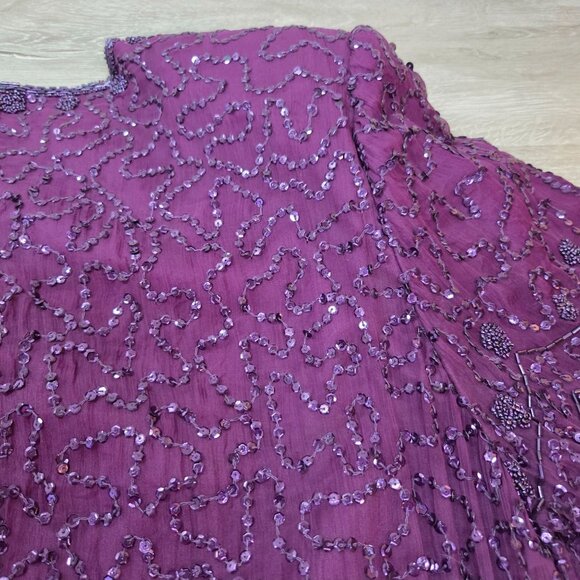 Vintage 90's Purple Beaded Short Sleeve Dress With Shoulder Pads Womens Size 2X - Picture 10 of 16